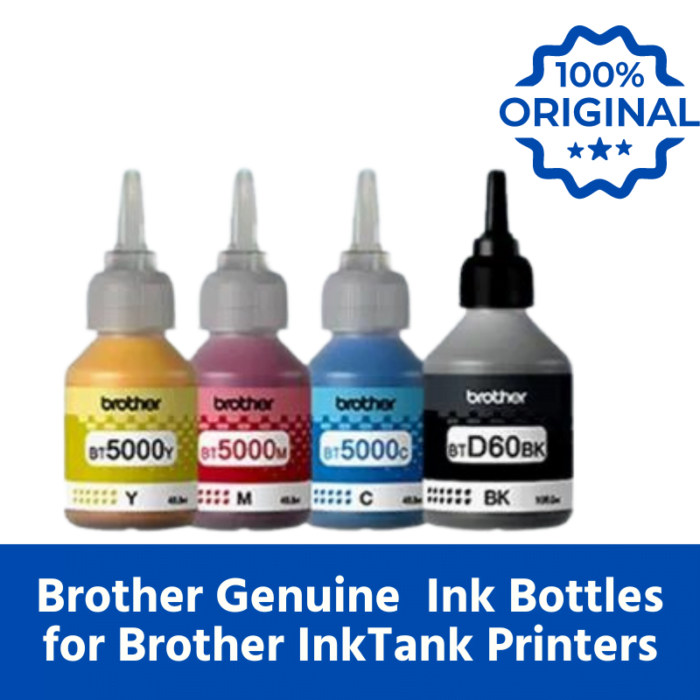 Brother InkTank Printer Ink Bottles Bundle BT5000C/M/Y and BTDK60BK