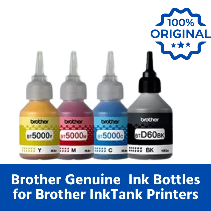 Brother InkTank Printer Ink Bottles Bundle BT5000C/M/Y and BTDK60BK