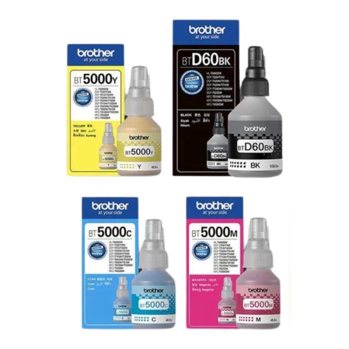 Brother InkTank Printer Ink Bottles Bundle BT5000C/M/Y and BTDK60BK